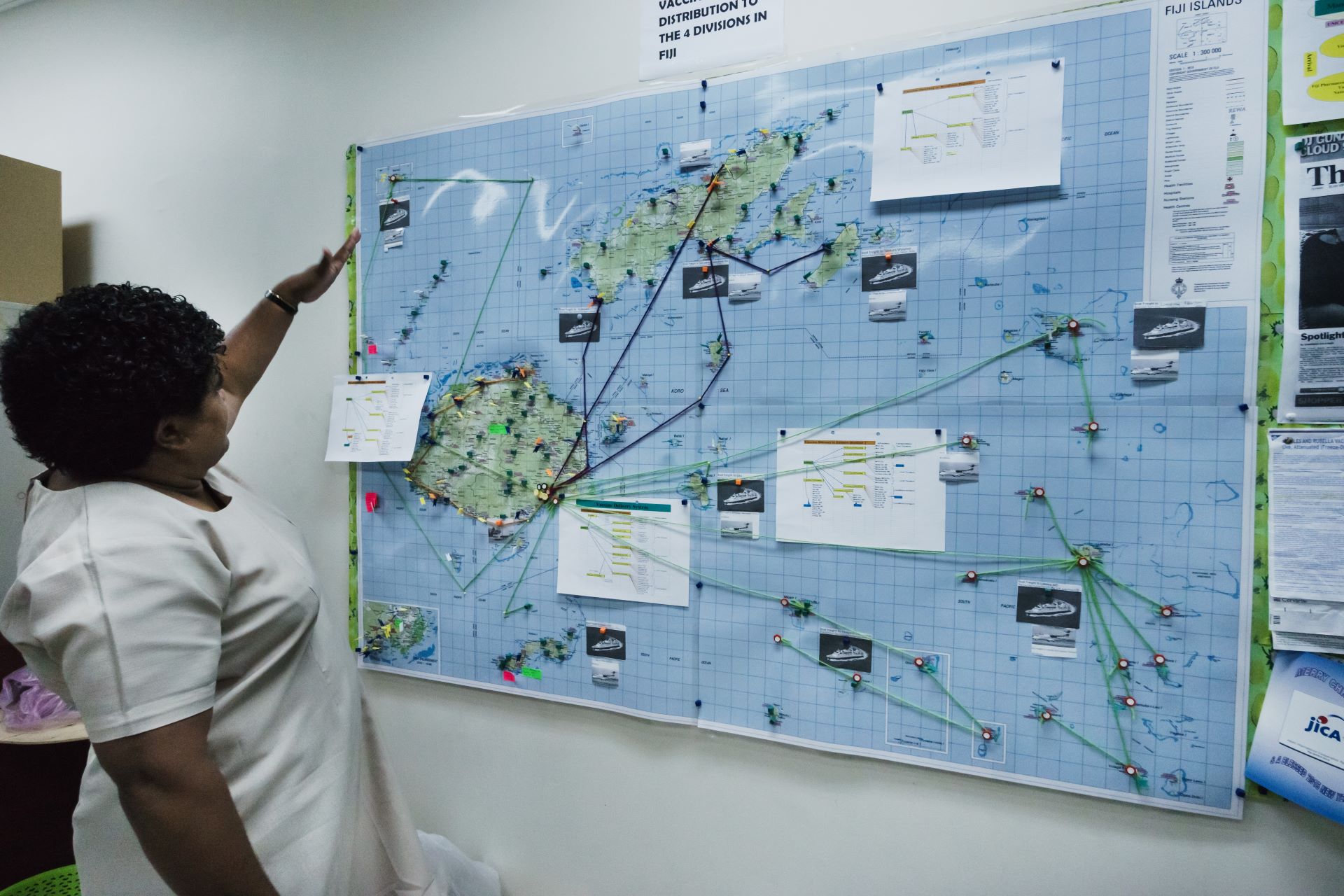 Map of vaccine distribution system at a cold chain facility in Suva.